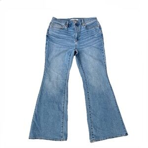 Lands' End Women's Petite Flared Blue Denim Jeans Button Zip Pockets